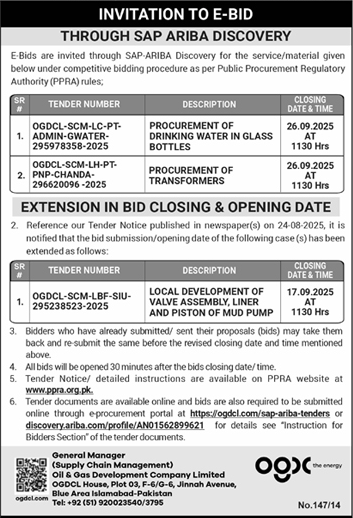 Oil & Gas Development Company Limited Islamabad Tender Notice-1